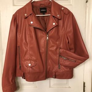 Pink Express Faux Leather Moto Jacket with Belt